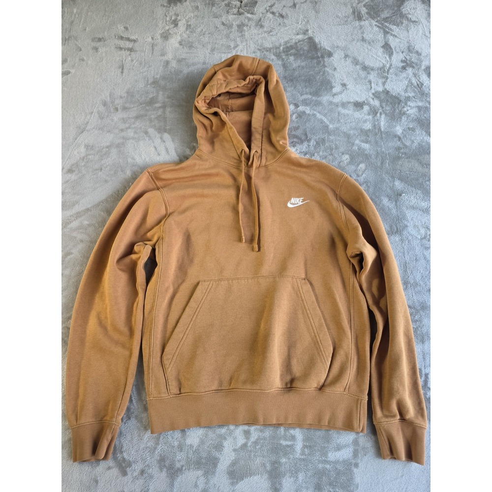 Nike Men's Hoodie Small Brown Tan‎ Pullover Sweatshirt Swoosh Logo Fleece